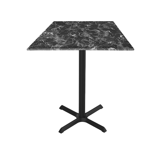 42 Tall OD211 Black Table Base w30x30 foot and 32x32 Square Black Marble Top, IndoorOutdoor